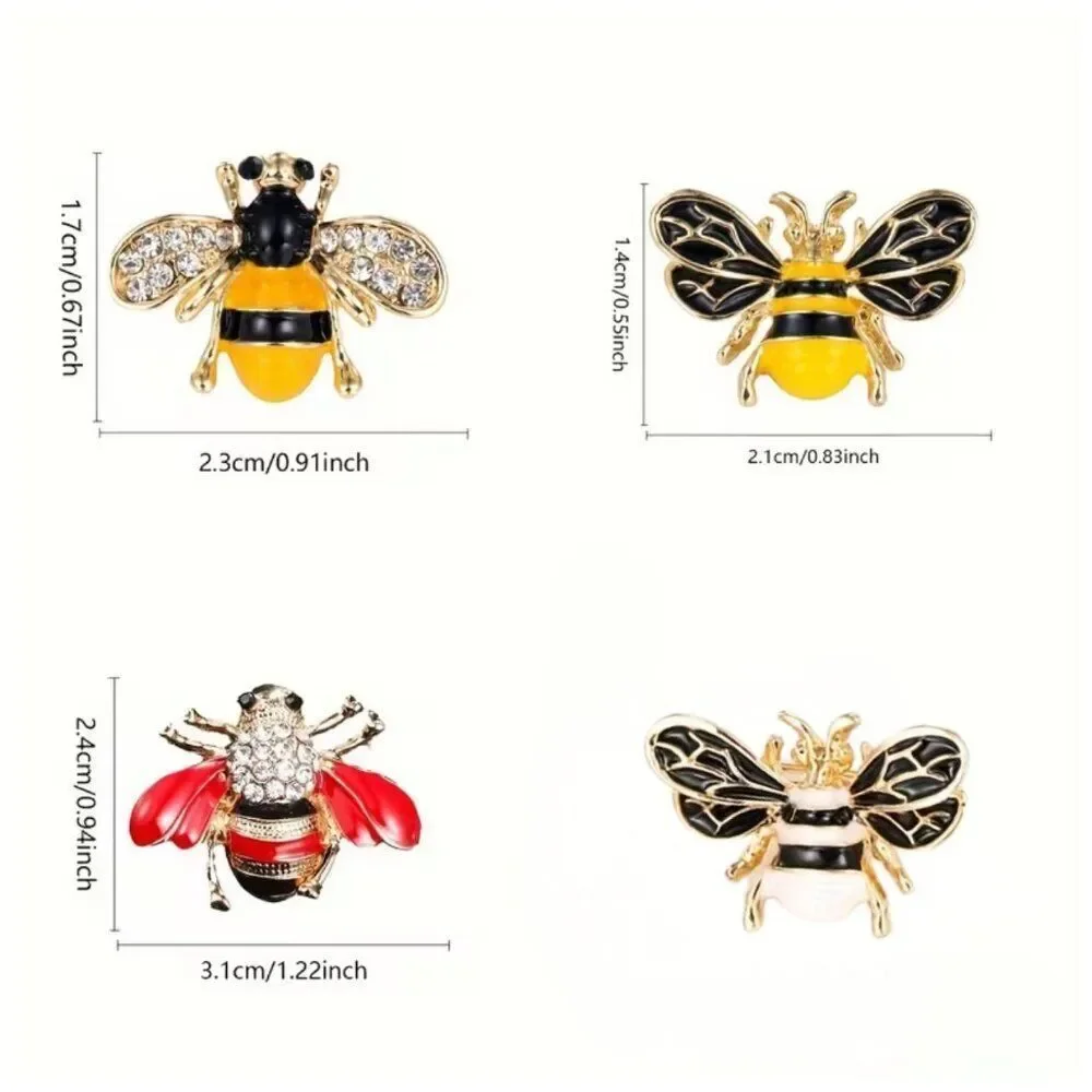 Bumble Bee Pins/Brooches 4pc Set Enamel & Rhinestones Small Brooch Whimsical